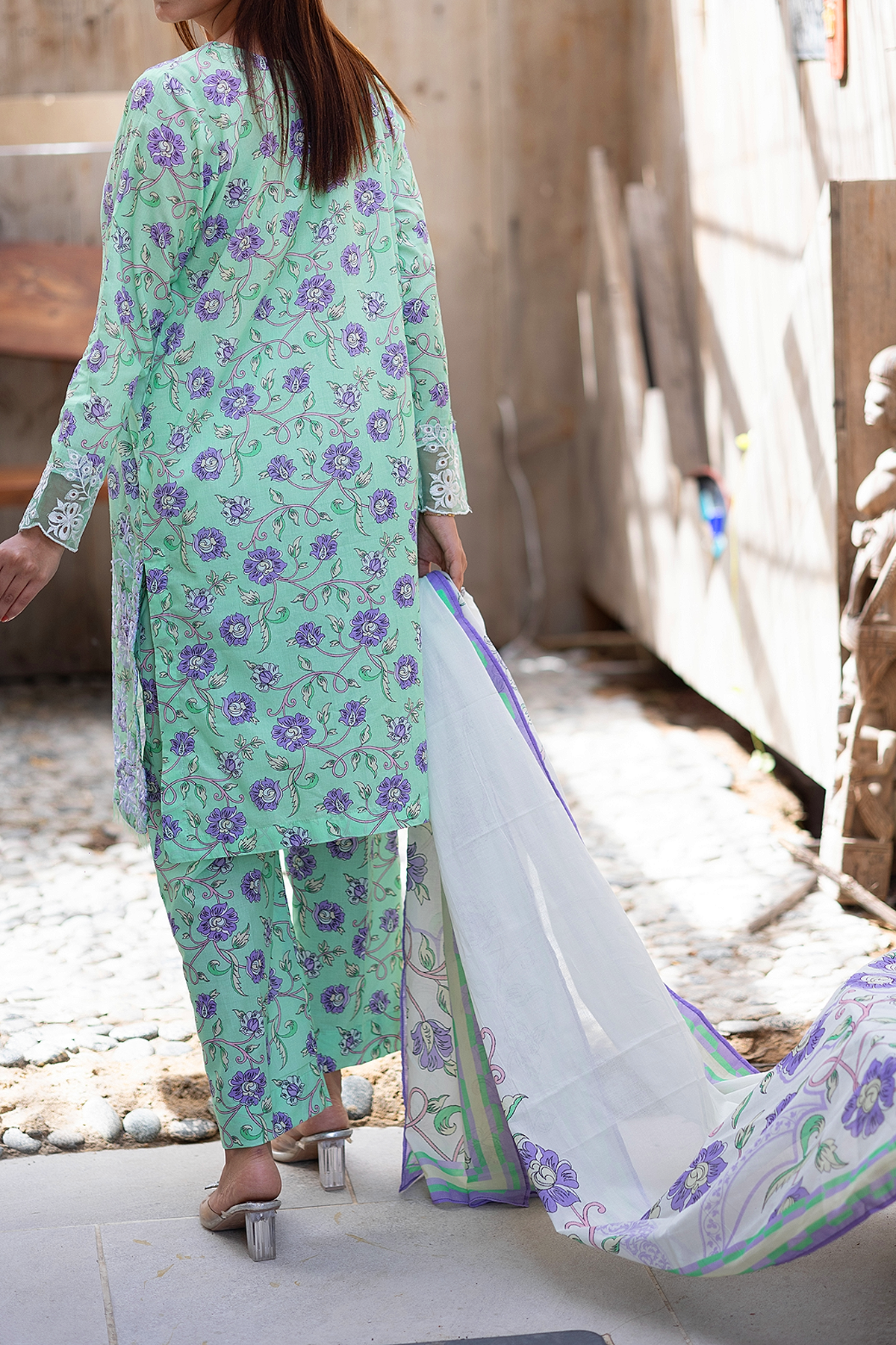 Minty Purple 3 Piece Unstitched Chikankari