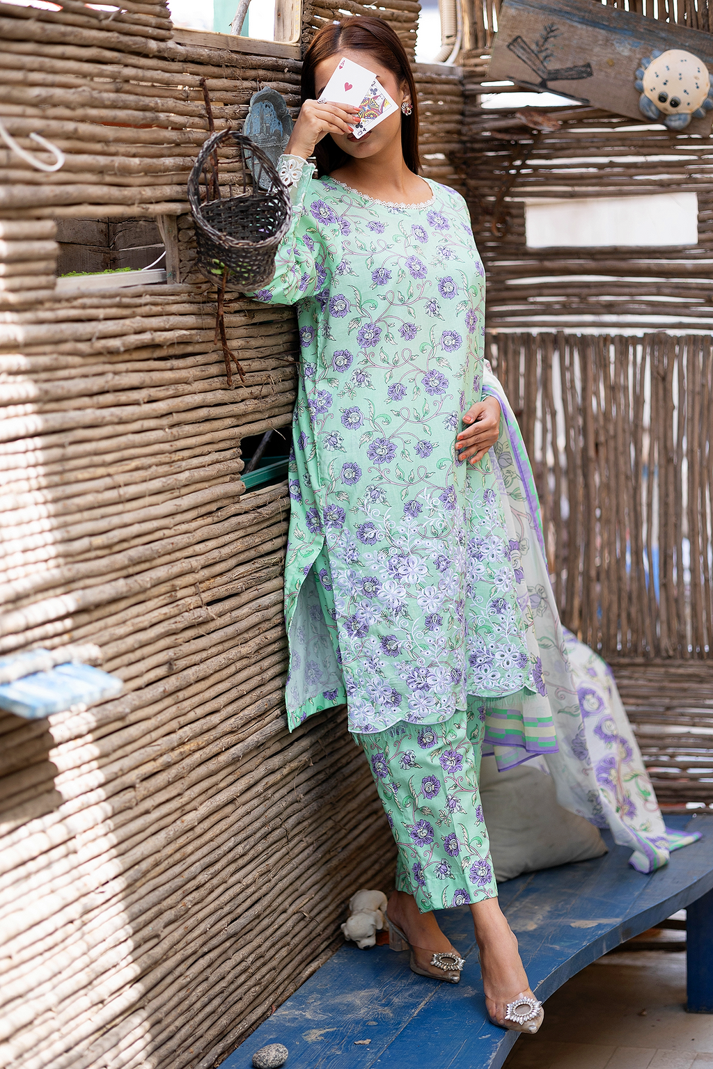 Minty Purple 3 Piece Unstitched Chikankari