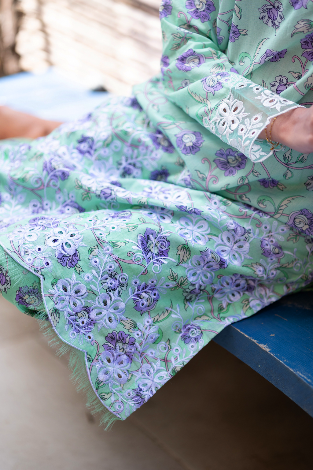 Minty Purple 3 Piece Unstitched Chikankari