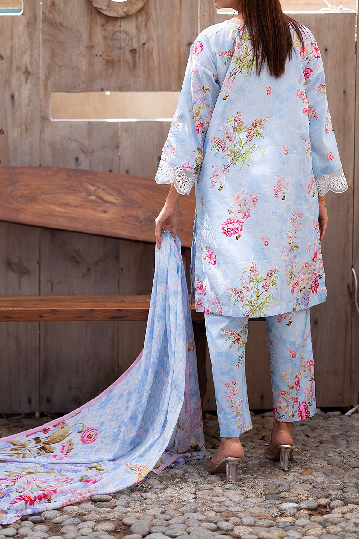 Sky Blossom 3 Piece Unstitched Chikankari Suit