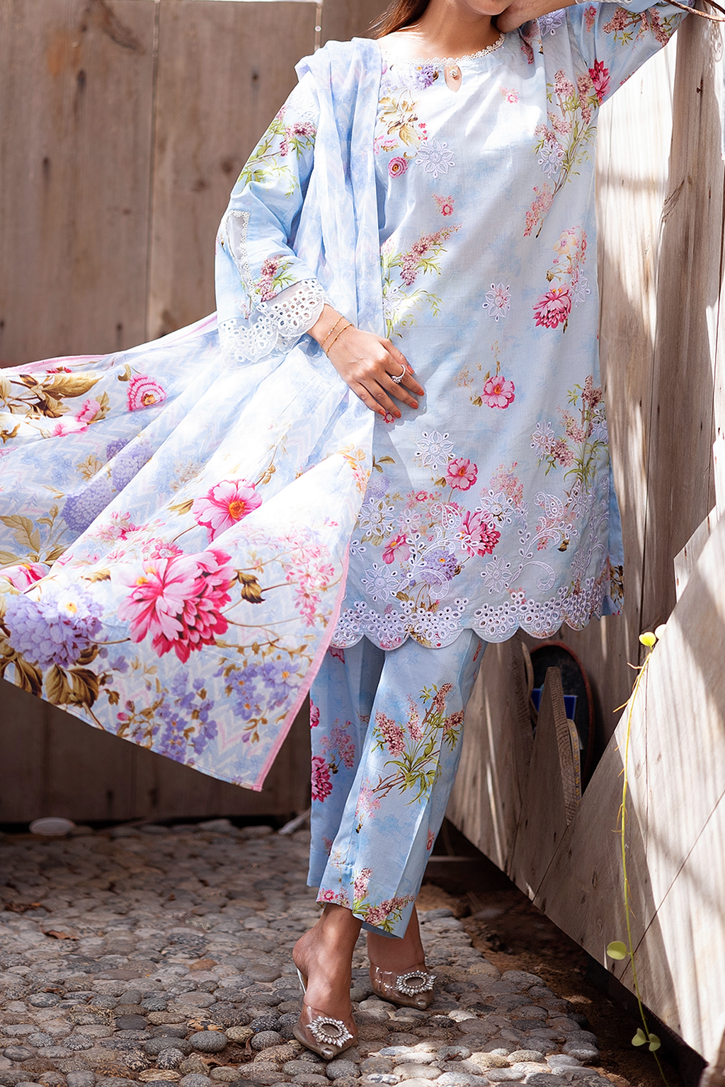 Sky Blossom 3 Piece Unstitched Chikankari Suit