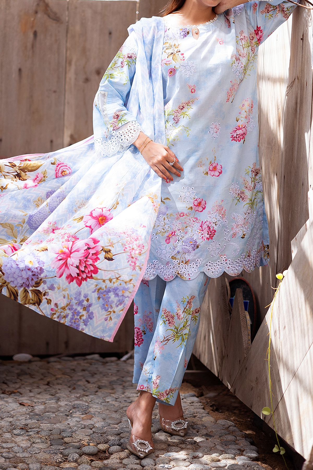 Sky Blossom 3 Piece Unstitched Chikankari Suit
