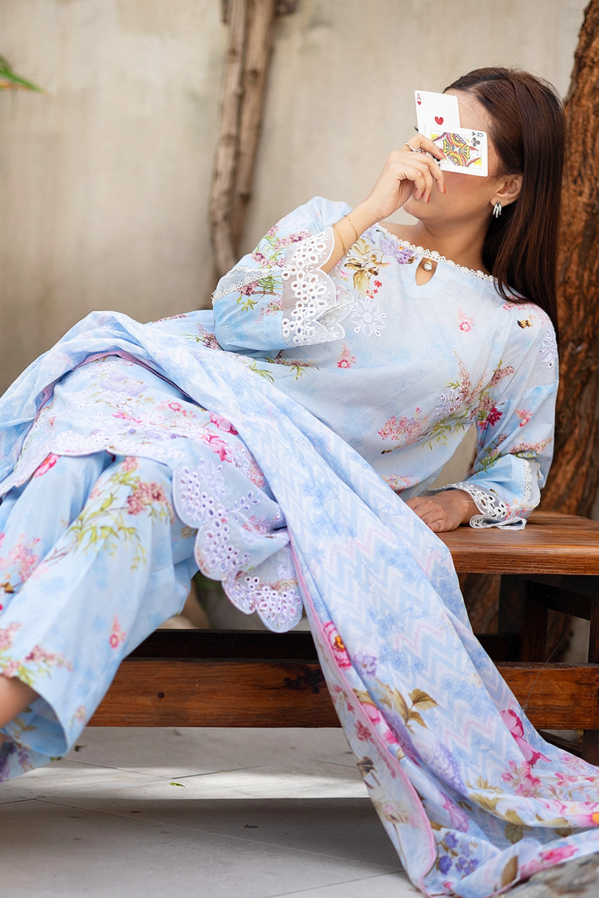 Sky Blossom 3 Piece Unstitched Chikankari Suit