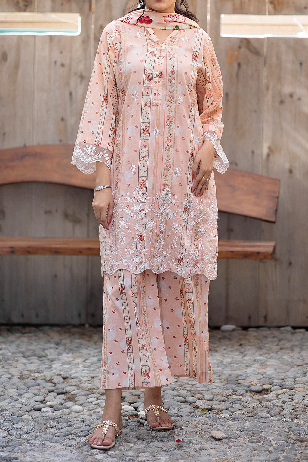 Apricot Bliss 3 Piece Unstitched chikankari