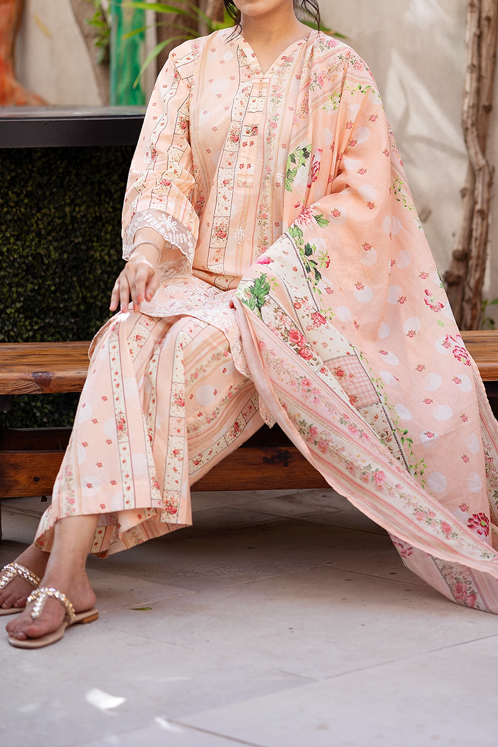 Apricot Bliss 3 Piece Unstitched chikankari