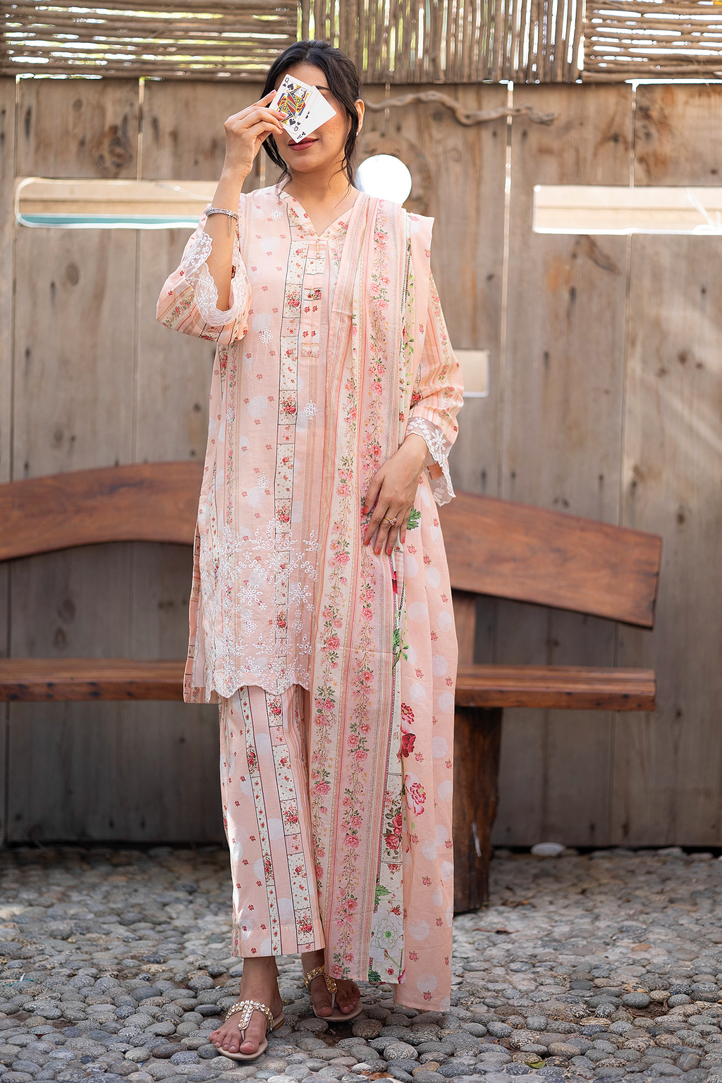 Apricot Bliss 3 Piece Unstitched chikankari