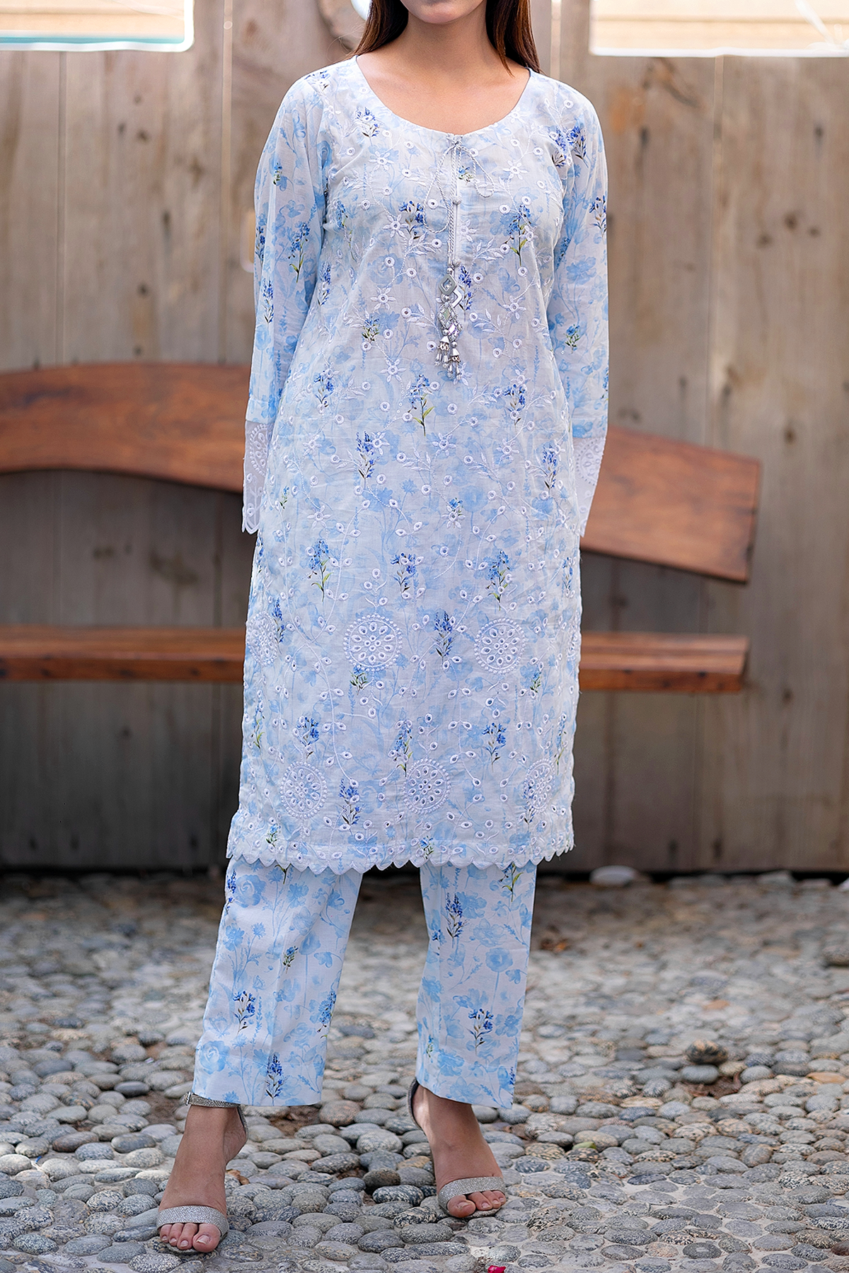 Floral Frost 3 Piece Unstitched Chikankari