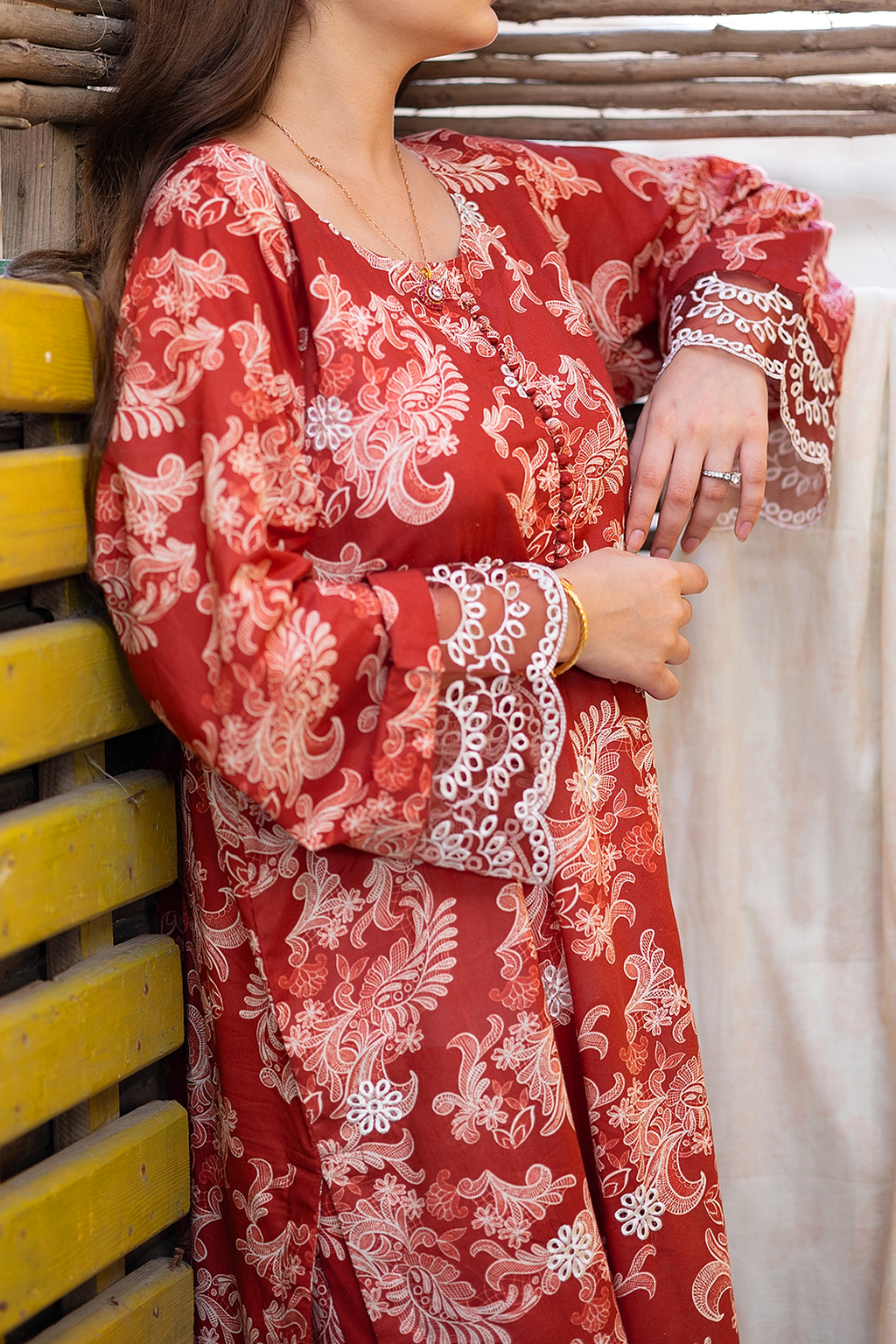 Heirloom Red 3 Piece Unstitched chikankari