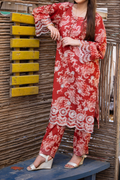 Heirloom Red 3 Piece Unstitched chikankari