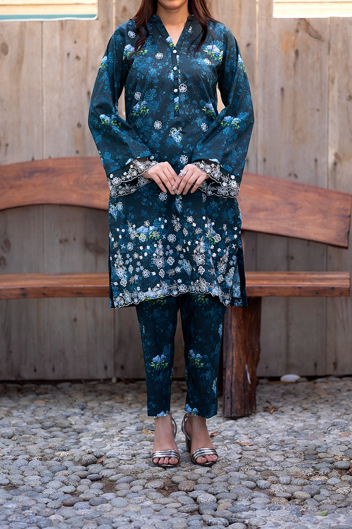 Emerald Dusk 3 Piece Unstitched Chikankari Suit