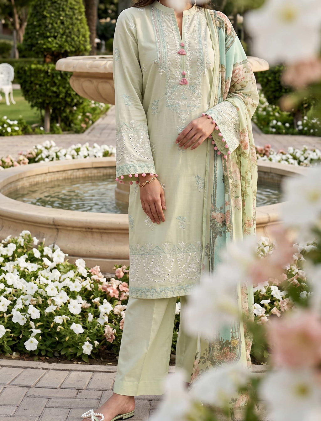 Petal Thread 3 Piece Unstitched Embroidered Cotton Lawn