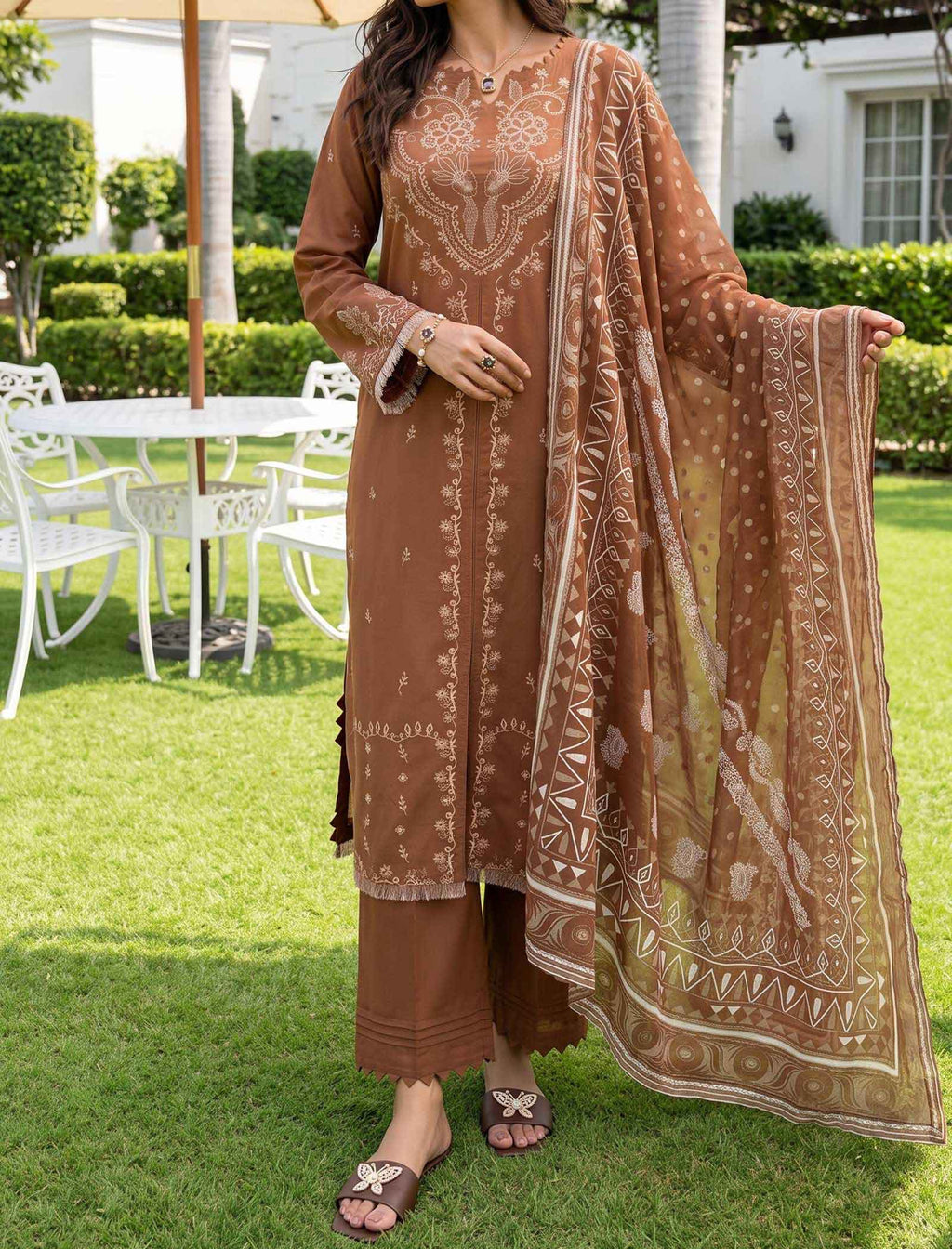 Desert Rose 3 Piece Unstitched Embroidered Cotton Lawn