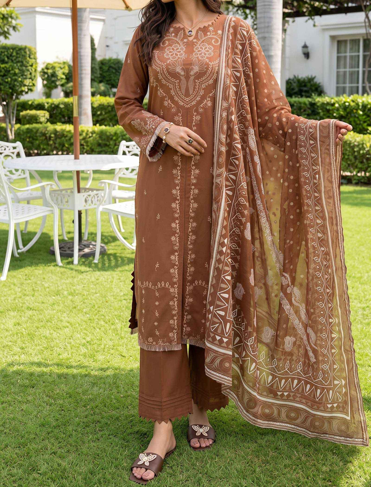 Desert Rose 3 Piece Unstitched Embroidered Cotton Lawn