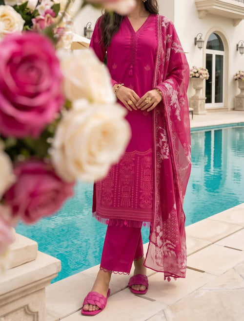Raspberry Charm 3 Piece Unstitched Embroidered Cotton Lawn