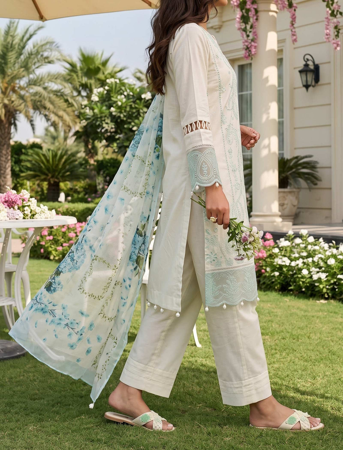 Cream Blossom 3 Piece Unstitched Embroidered Cotton Lawn