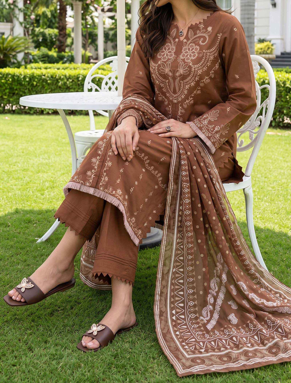Desert Rose 3 Piece Unstitched Embroidered Cotton Lawn