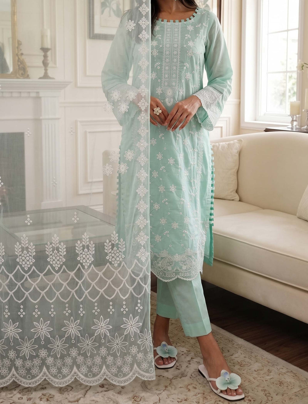 Crystal Waters 3 Piece Unstitched Embroidered Cotton Lawn