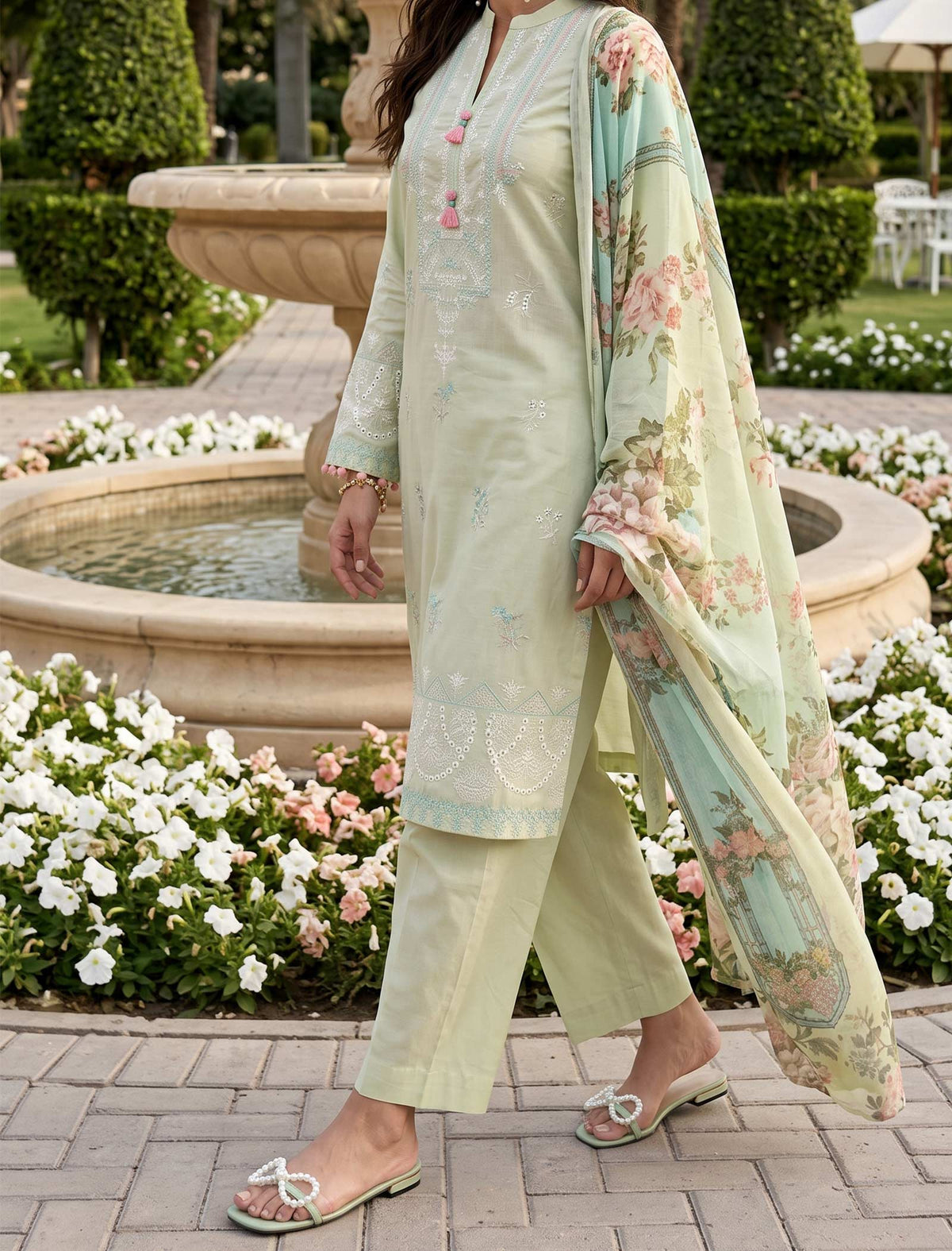 Petal Thread 3 Piece Unstitched Embroidered Cotton Lawn