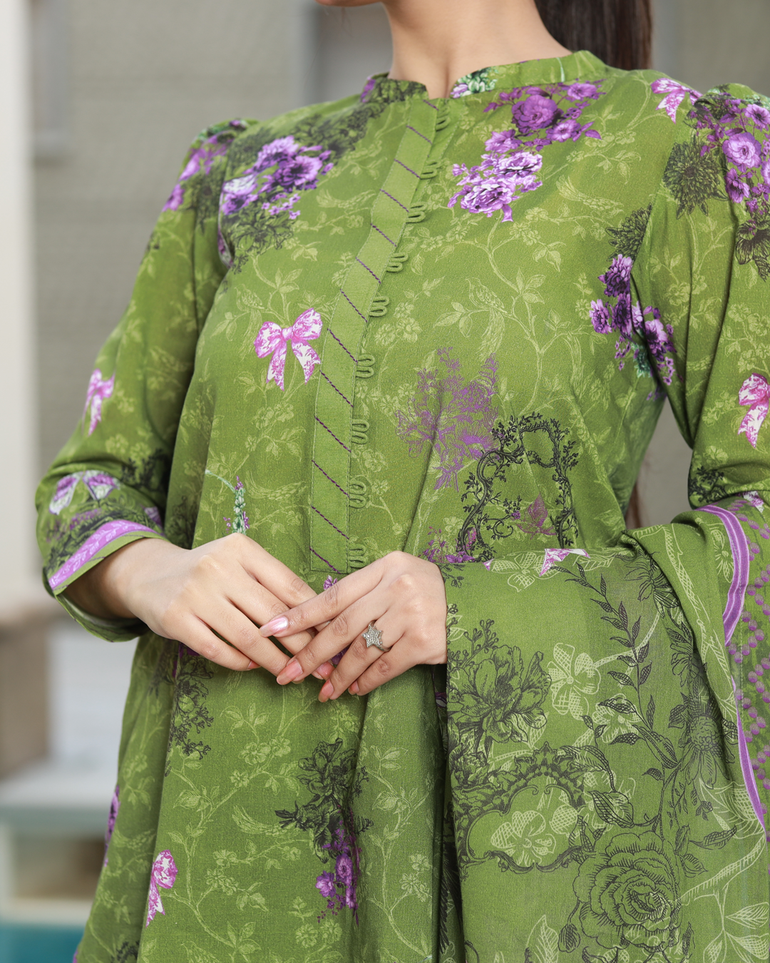 Olive Garden Lawn Digital Print Unstitched Suit Set