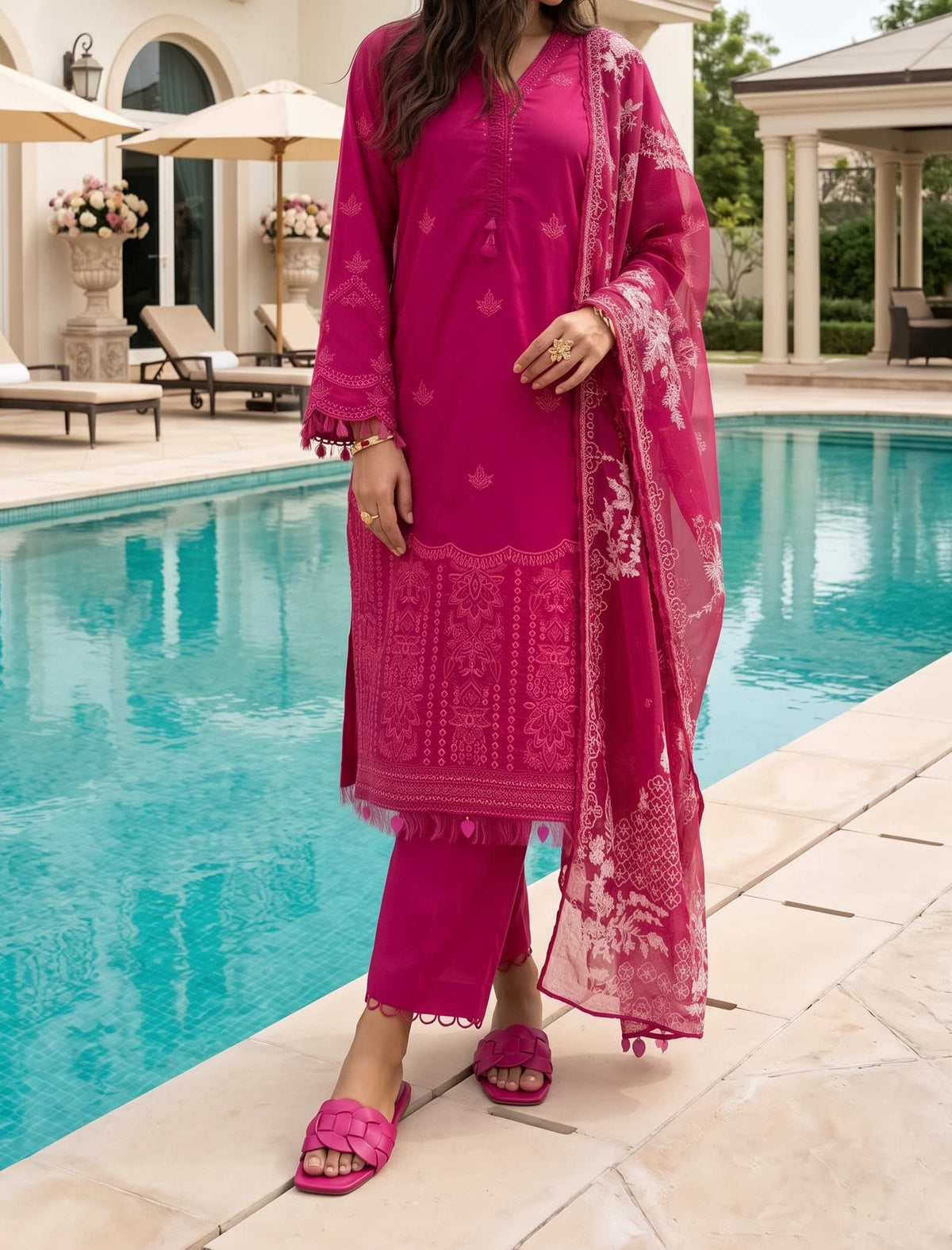 Raspberry Charm 3 Piece Unstitched Embroidered Cotton Lawn