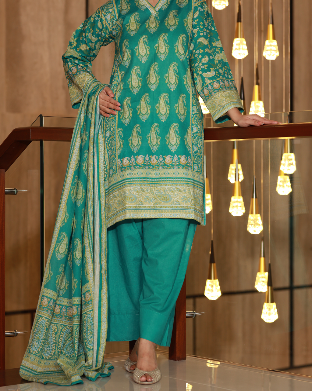 Teal Treasure Lawn Digital Print 3 Piece Unstitched Suit