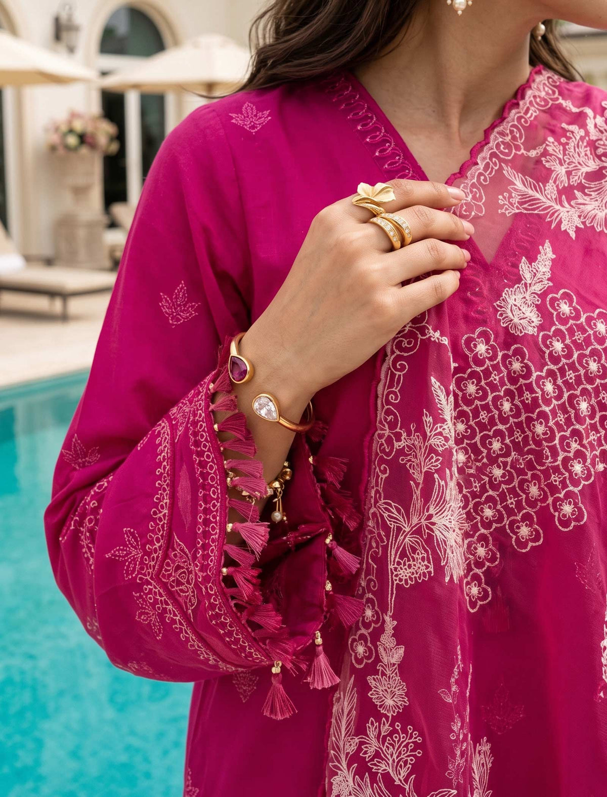 Raspberry Charm 3 Piece Unstitched Embroidered Cotton Lawn