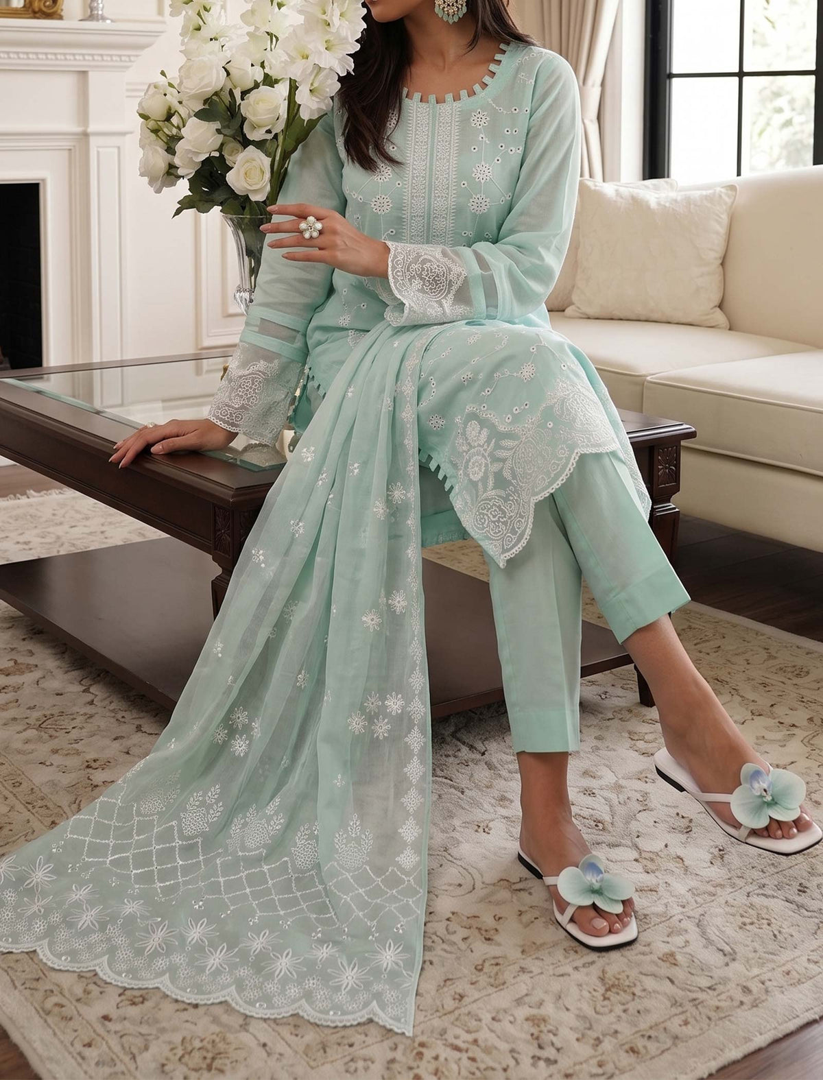 Crystal Waters 3 Piece Unstitched Embroidered Cotton Lawn