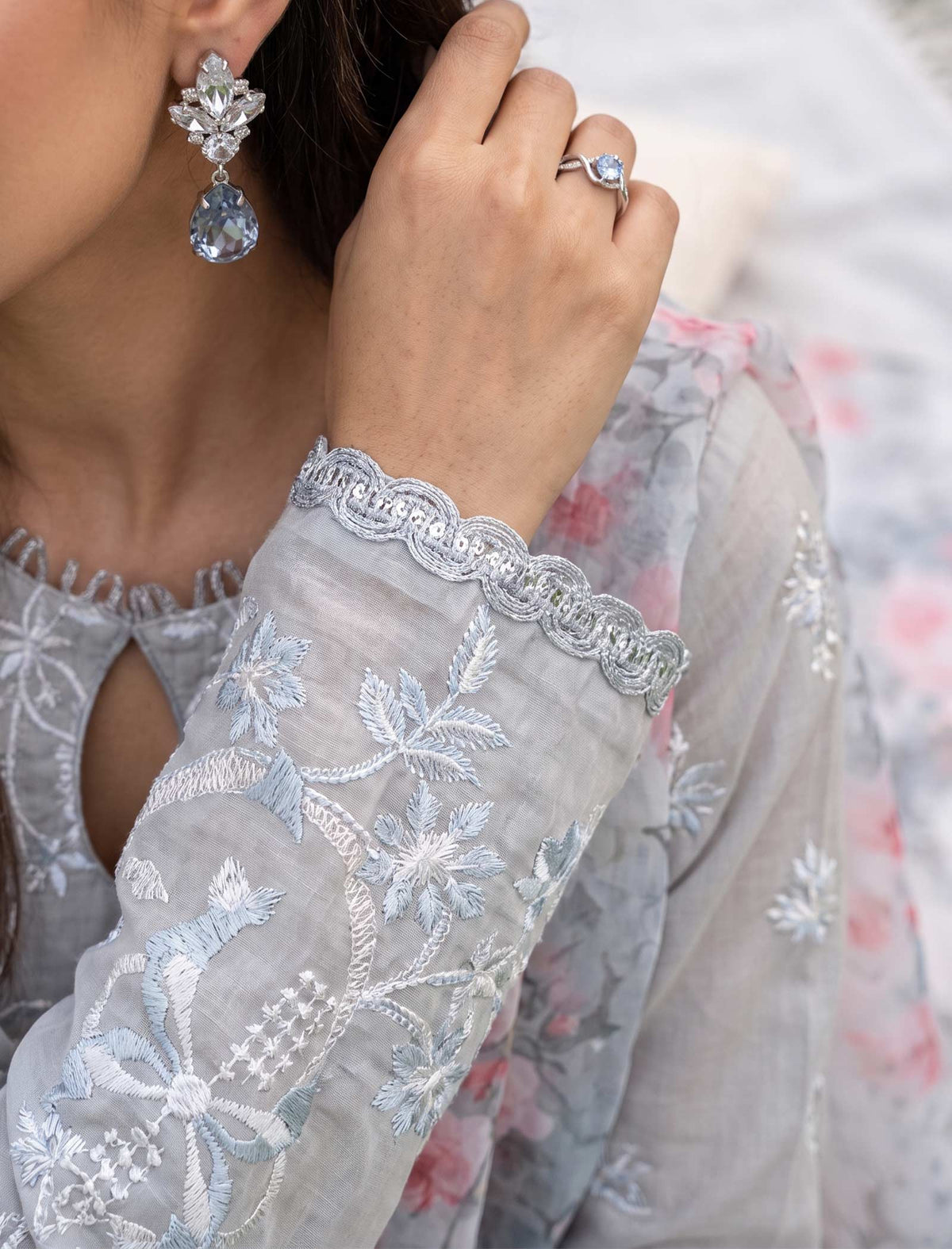Ash & Rose 3 Piece Unstitched Embroidered Cotton Lawn