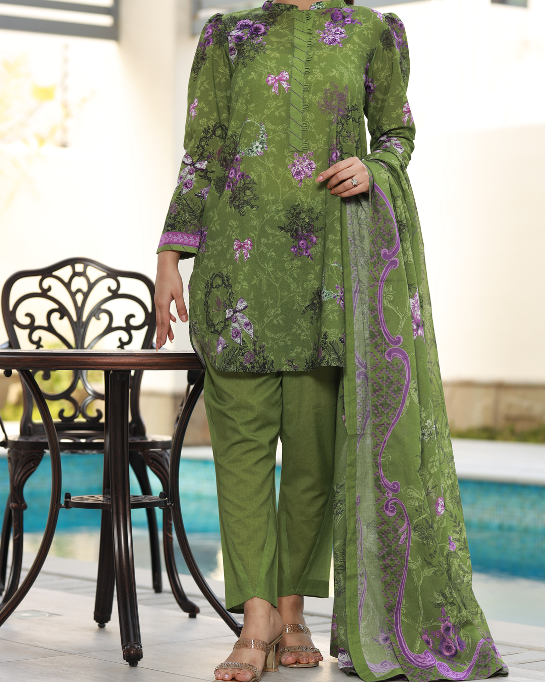 Olive Garden Lawn Digital Print Unstitched Suit Set