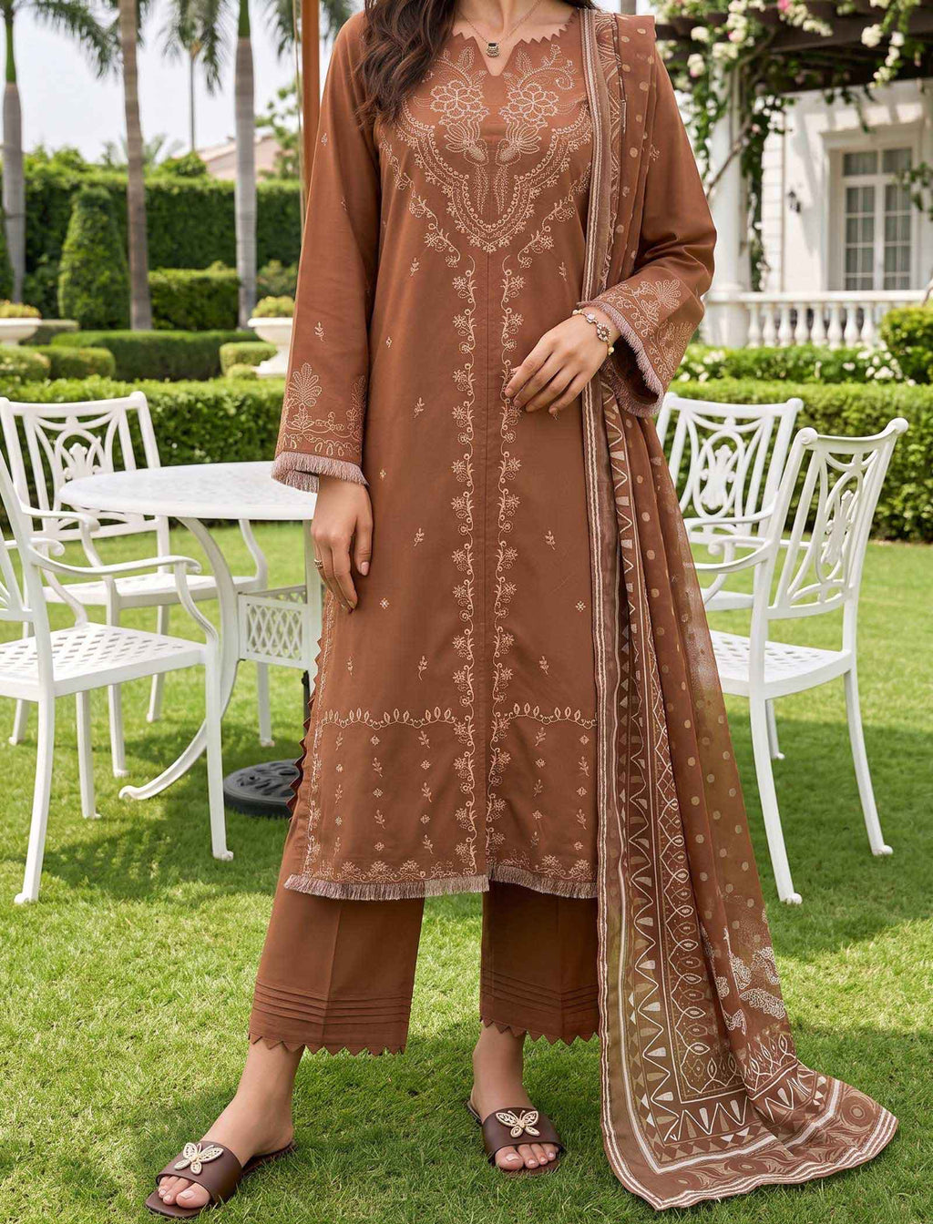 Desert Rose 3 Piece Unstitched Embroidered Cotton Lawn
