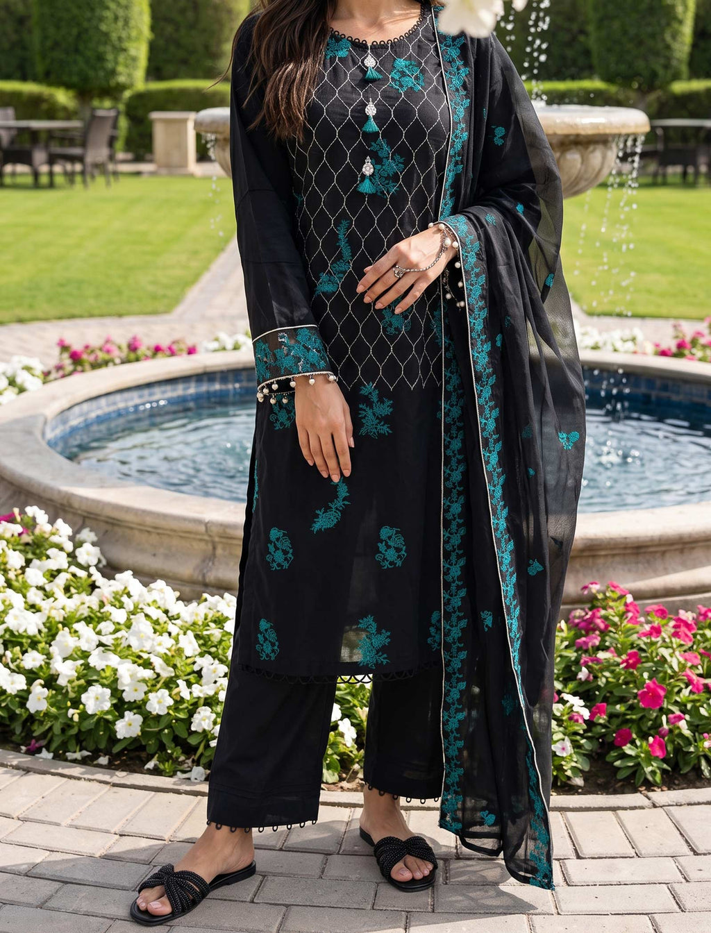 Peacock Noir 3 Piece Unstitched Embroidered Cotton Lawn