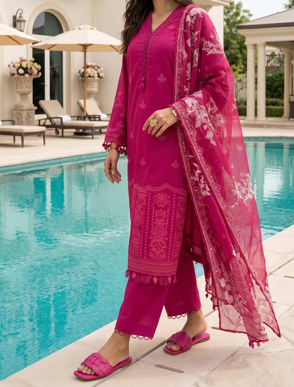 Raspberry Charm 3 Piece Unstitched Embroidered Cotton Lawn