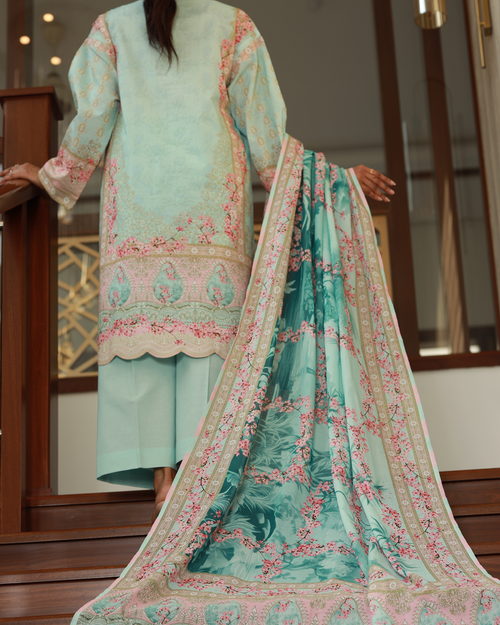 Floral Glam Lawn Digital Print Unstitched Suit Set