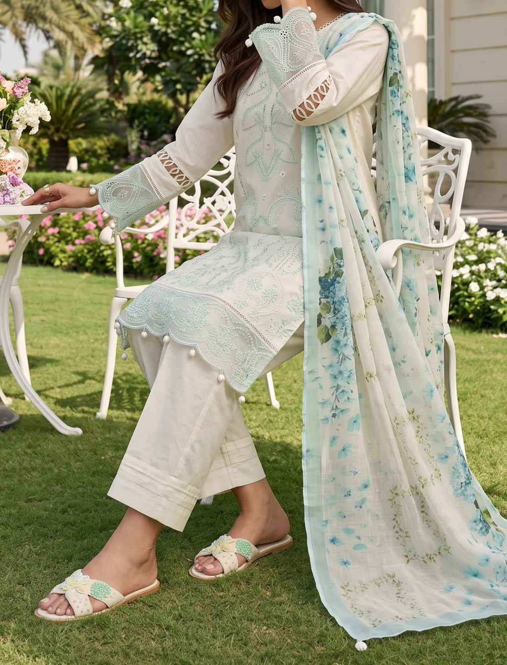 Cream Blossom 3 Piece Unstitched Embroidered Cotton Lawn