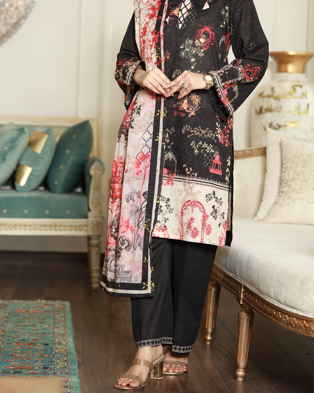 Midnight Elegance Lawn Digital Print Unstitched Suit Set