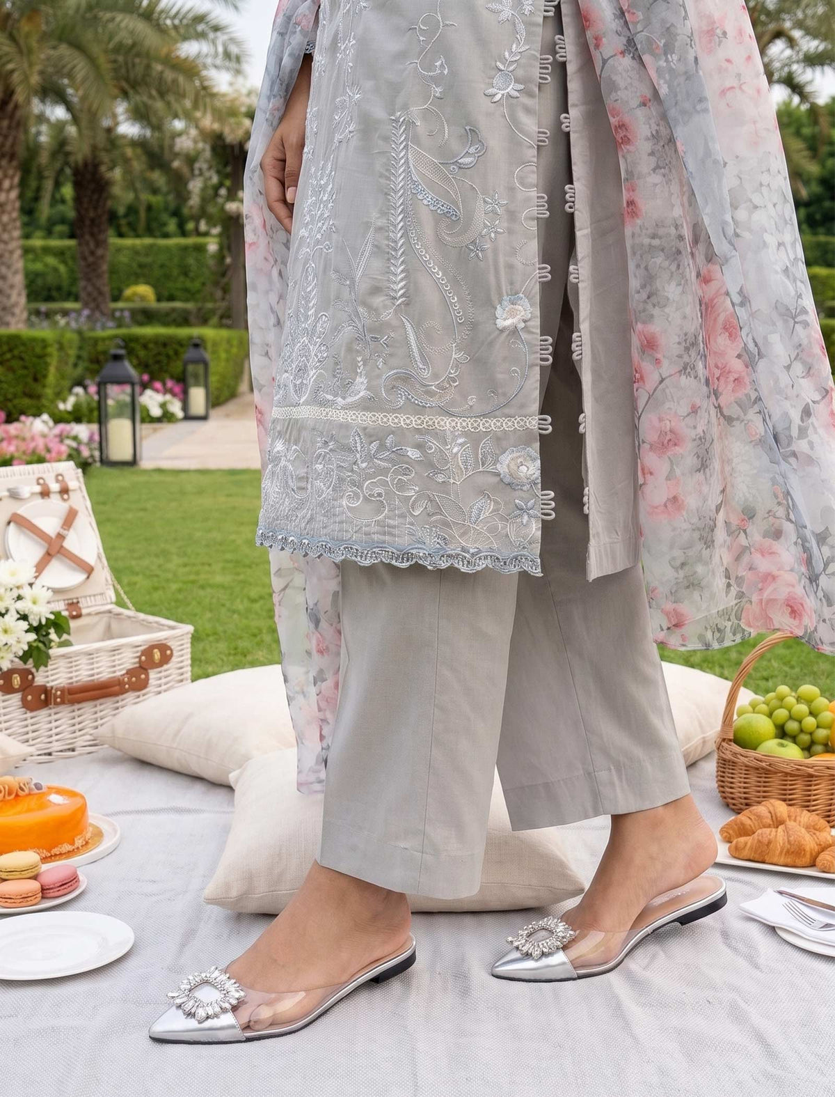 Ash & Rose 3 Piece Unstitched Embroidered Cotton Lawn
