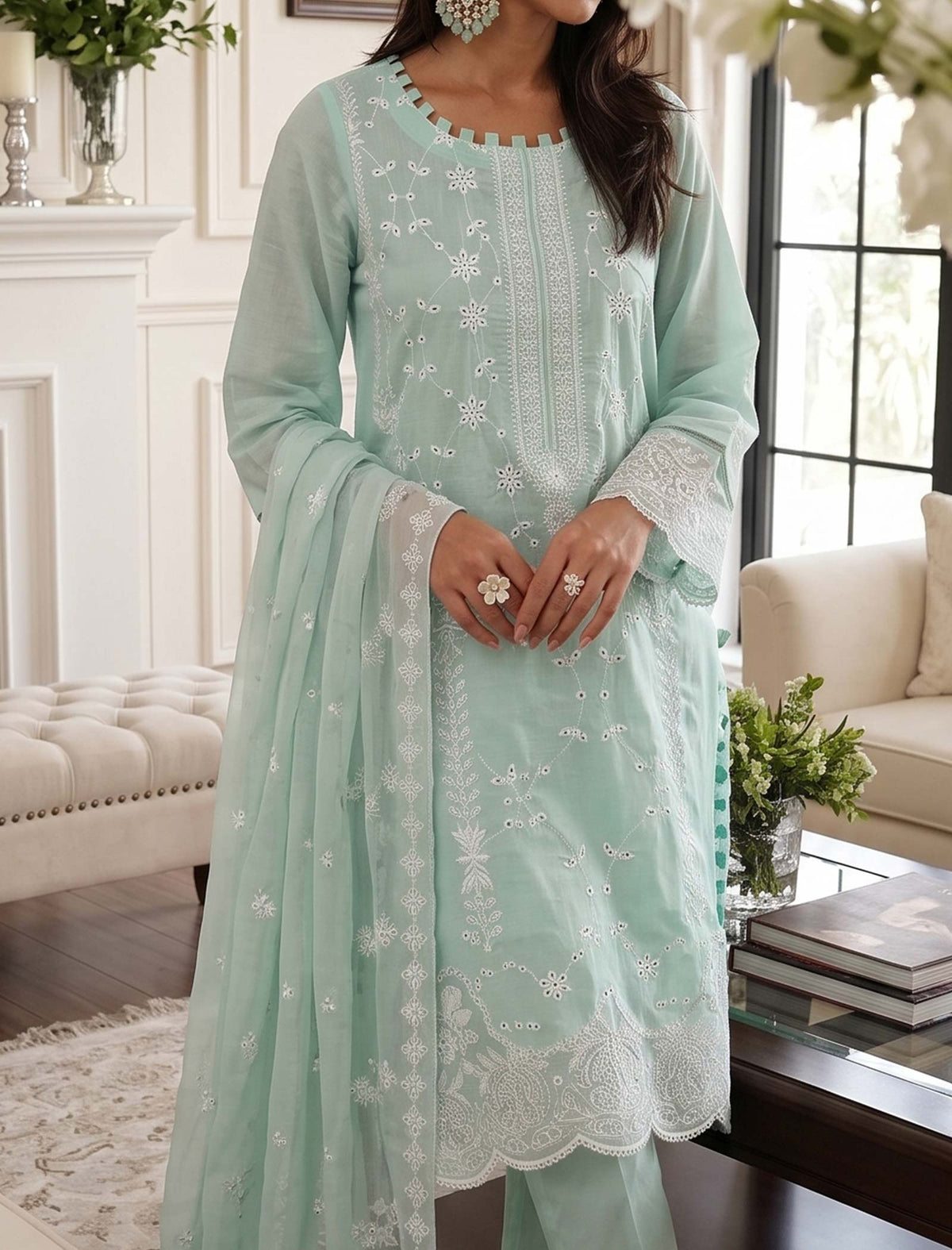 Crystal Waters 3 Piece Unstitched Embroidered Cotton Lawn