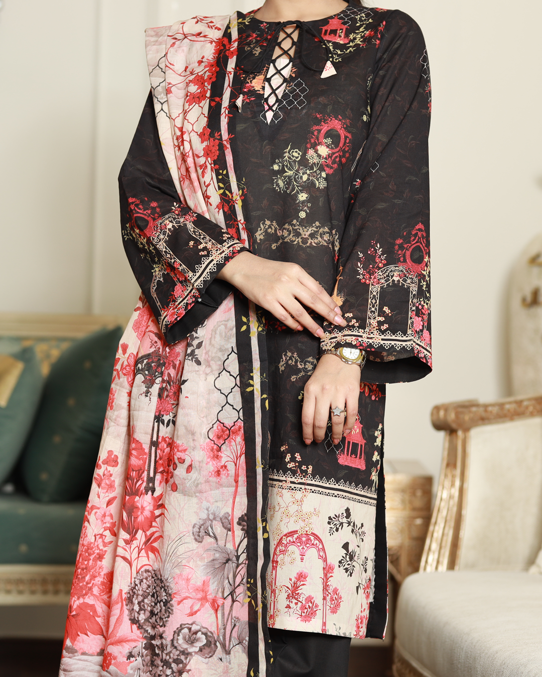 Midnight Elegance Lawn Digital Print Unstitched Suit Set