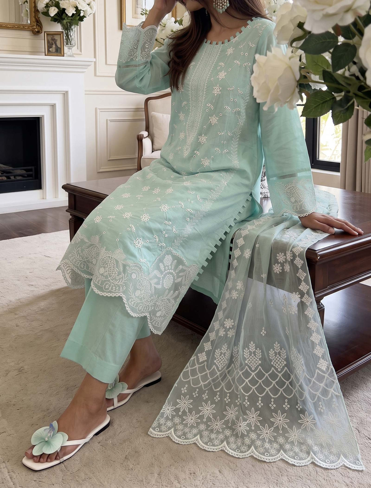Crystal Waters 3 Piece Unstitched Embroidered Cotton Lawn