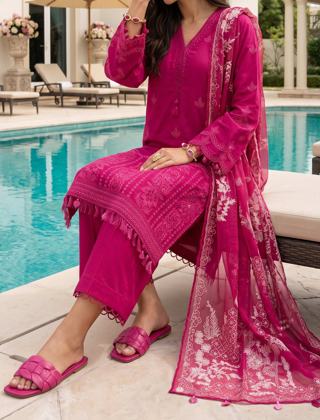 Raspberry Charm 3 Piece Unstitched Embroidered Cotton Lawn