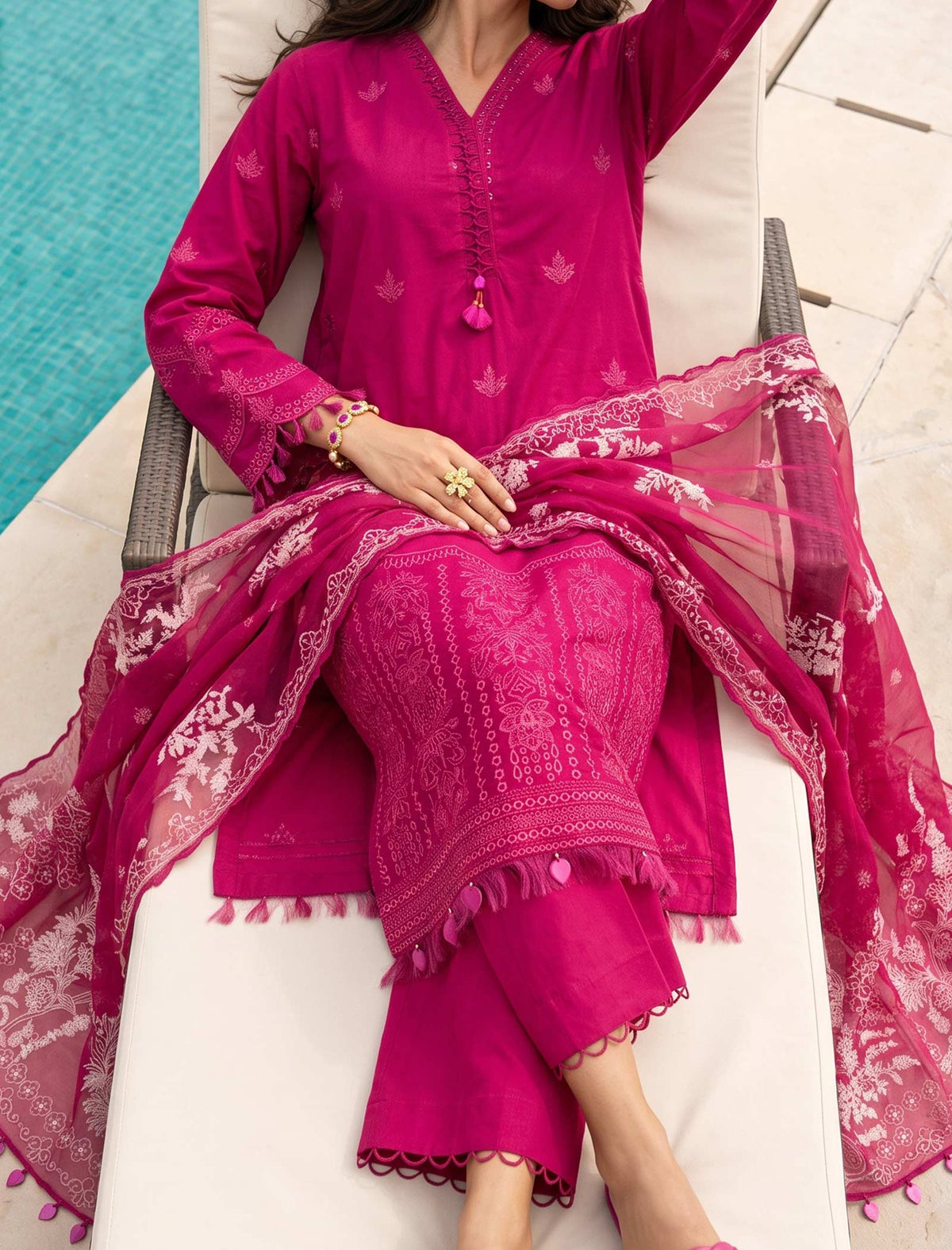 Raspberry Charm 3 Piece Unstitched Embroidered Cotton Lawn
