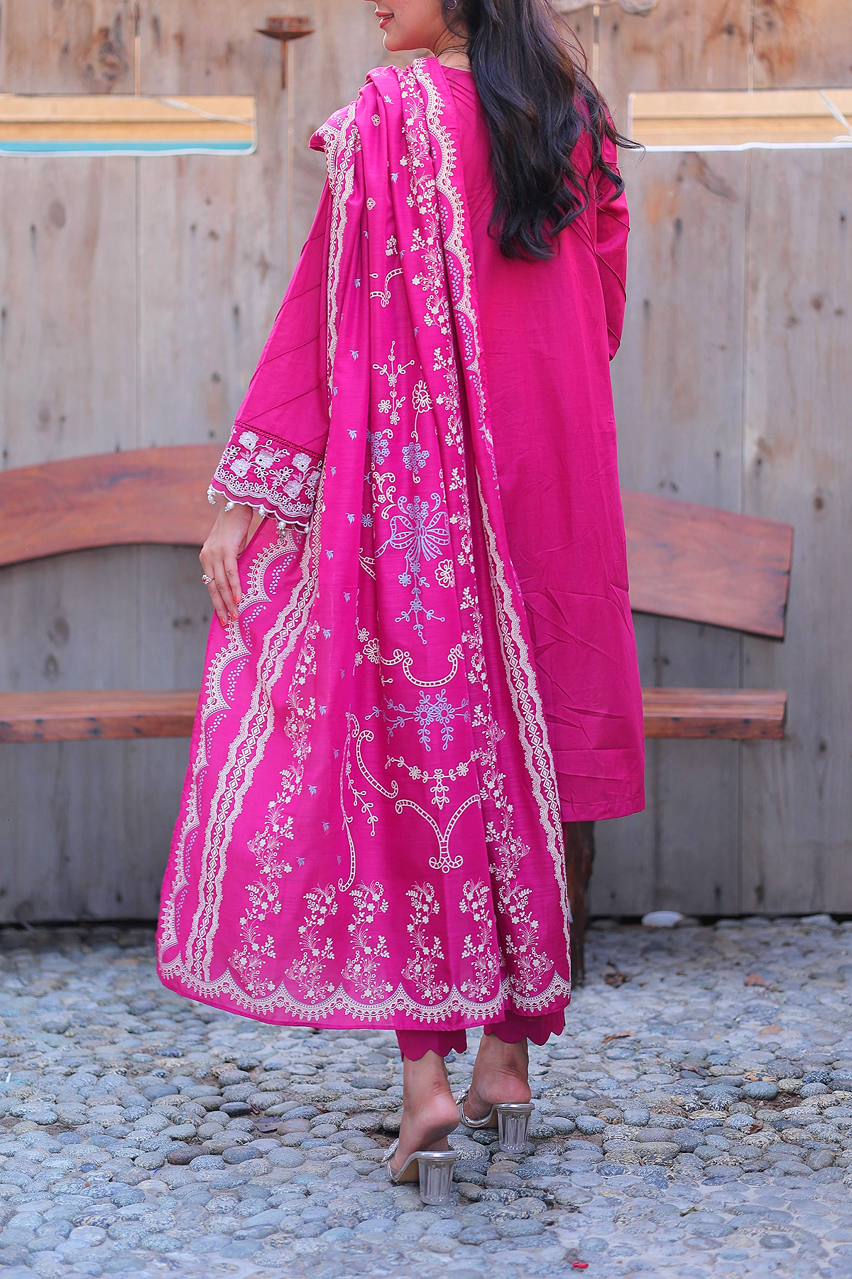 Magenta Rose 3 Piece Unstitched Embroidered Cotton Lawn