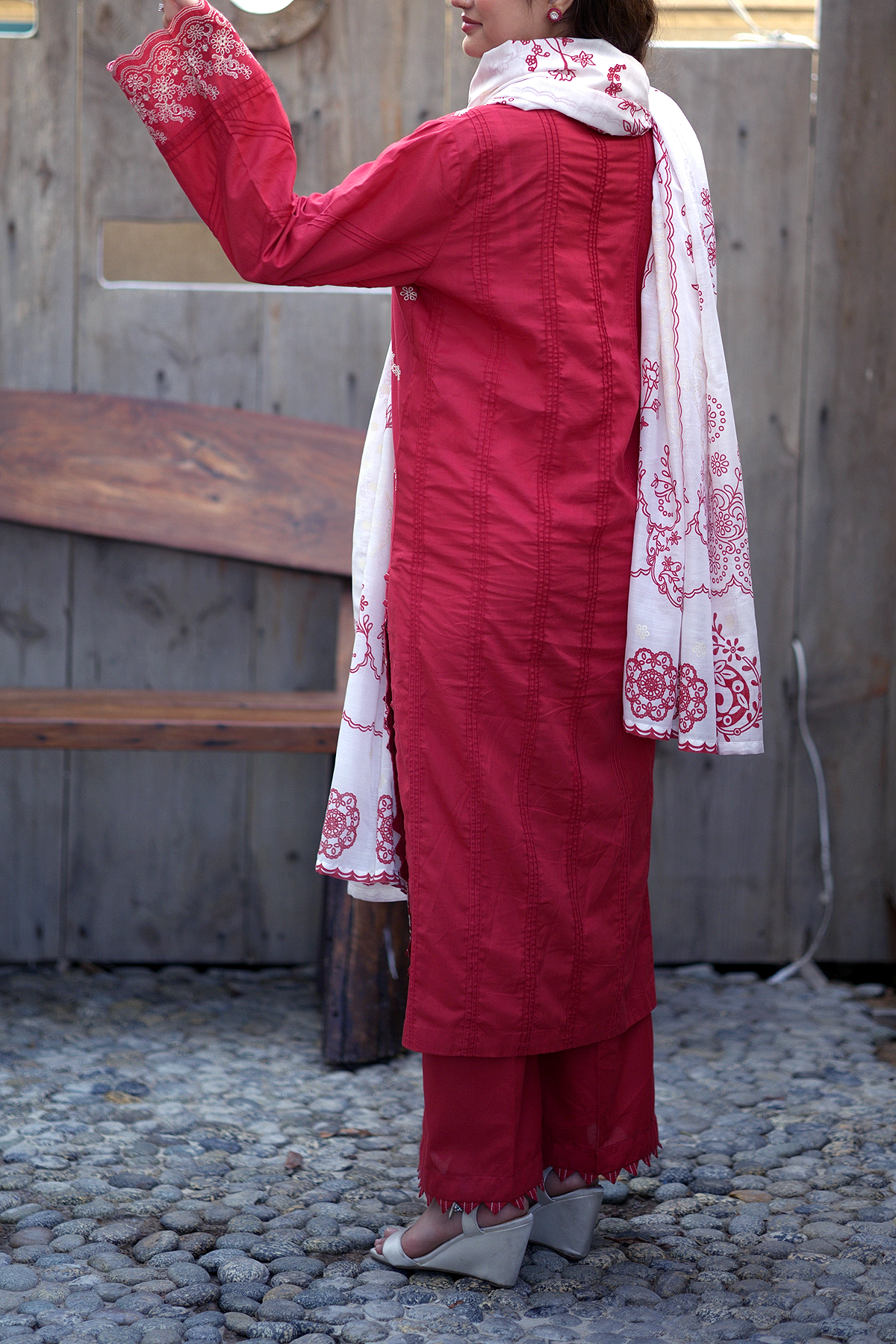 Red Dahlia 3 Piece Unstitched Embroidered Cotton Lawn