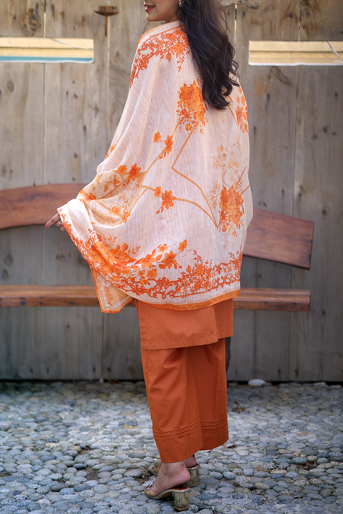 Burnt Amber 3 Piece Unstitched Embroidered Cotton Lawn