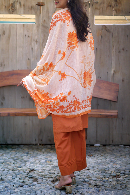 Burnt Amber 3 Piece Unstitched Embroidered Cotton Lawn