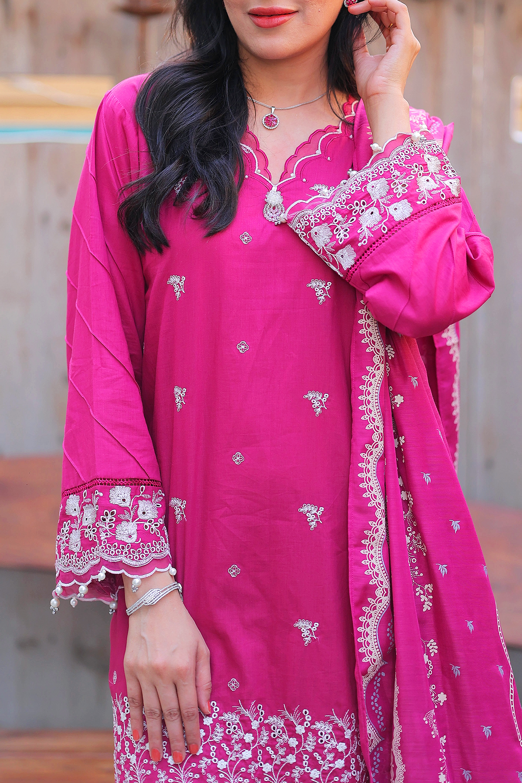 Magenta Rose 3 Piece Unstitched Embroidered Cotton Lawn