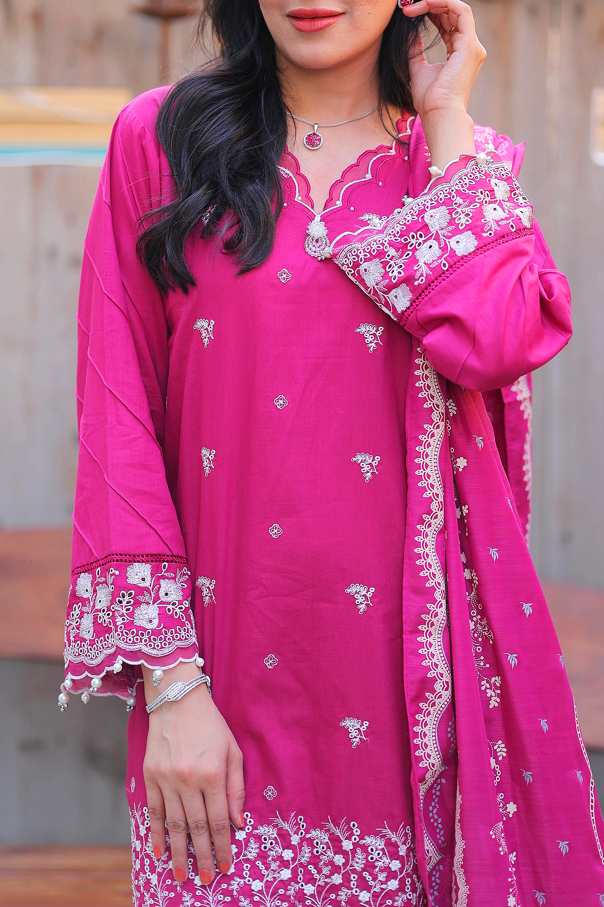 Magenta Rose 3 Piece Unstitched Embroidered Cotton Lawn