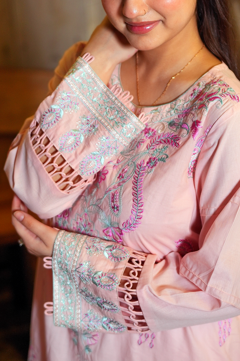 Peach Petal 3 Piece Unstitched Embroidered Cotton Lawn