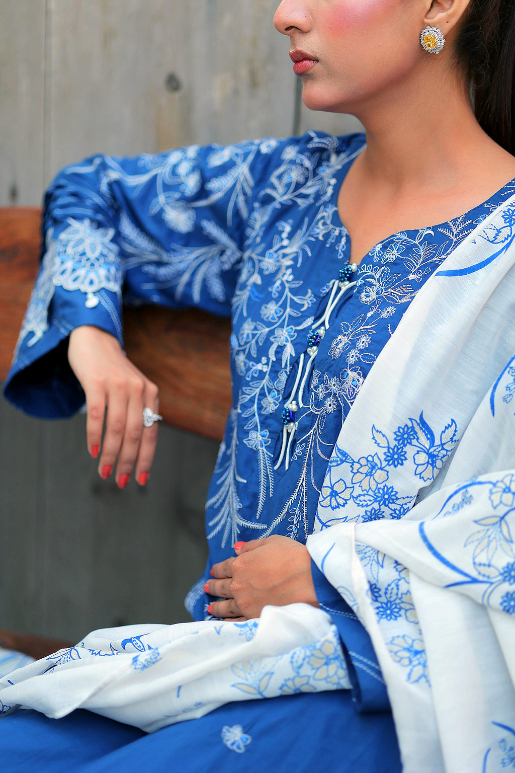 Blue Willow 3 Piece Unstitched Embroidered Cotton Lawn