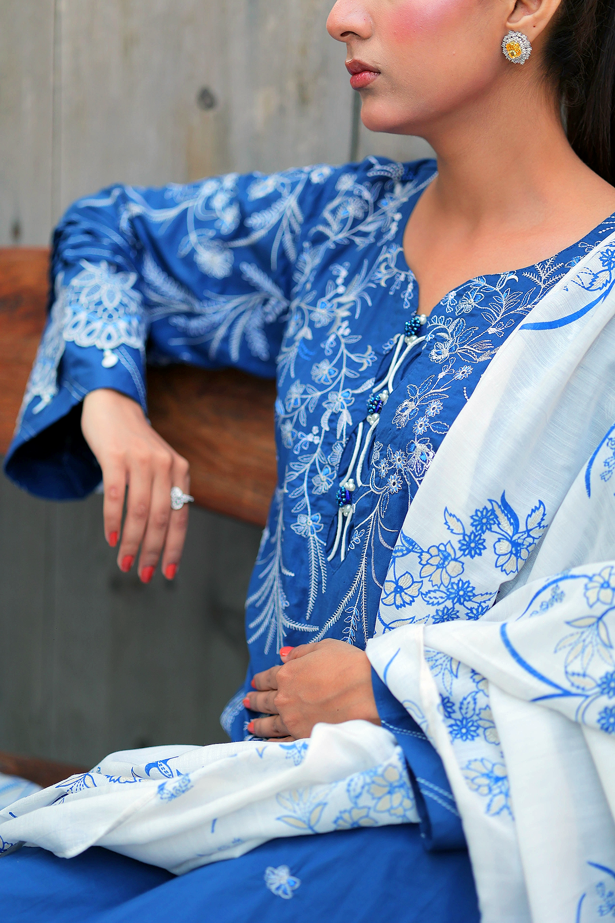Blue Willow 3 Piece Unstitched Embroidered Cotton Lawn